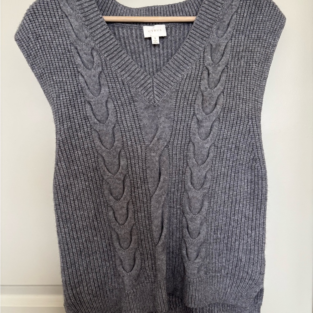 Cyrus Charcoal V-Neck Cable Knit Sweater Vest